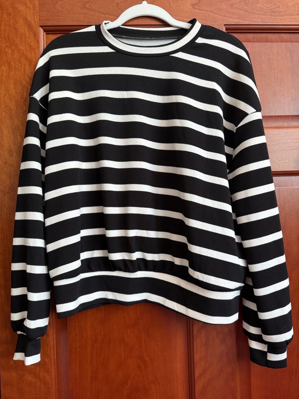 Striped Crewneck Sweater and pencil skirt in Black and White